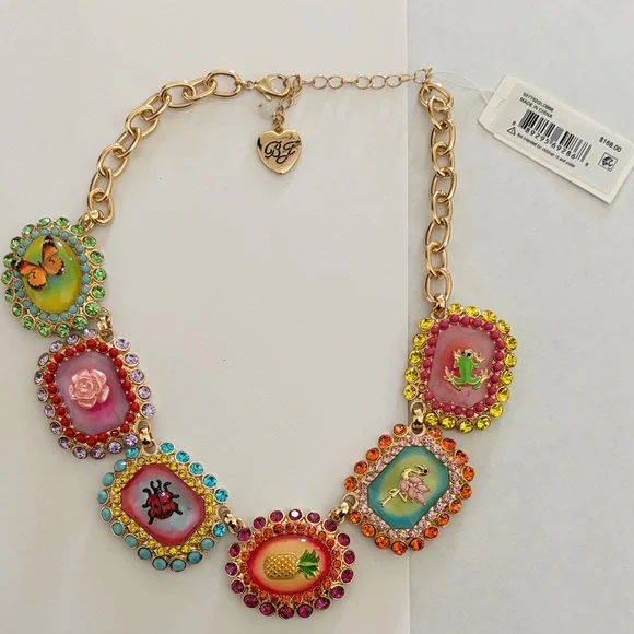 Betsey Johnson Backyard Stone Bib Collar Necklace, Ladybug & Pineapple Earrings - Picture 8 of 9